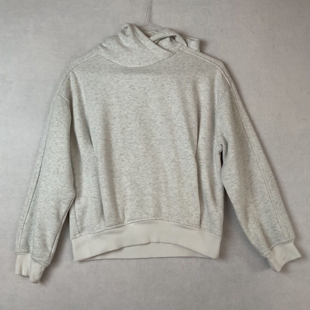 Athleta Womens XXS Heathered Gray Crossover Funnel Neck Pullover Hood Sweatshirt